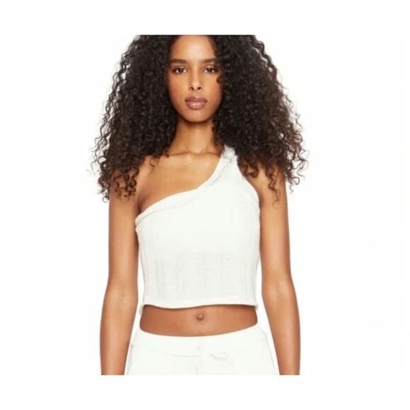GUIZIO Cashmere Wool Blend One Shoulder Knit White Textured Top Size Medium - Picture 1 of 9